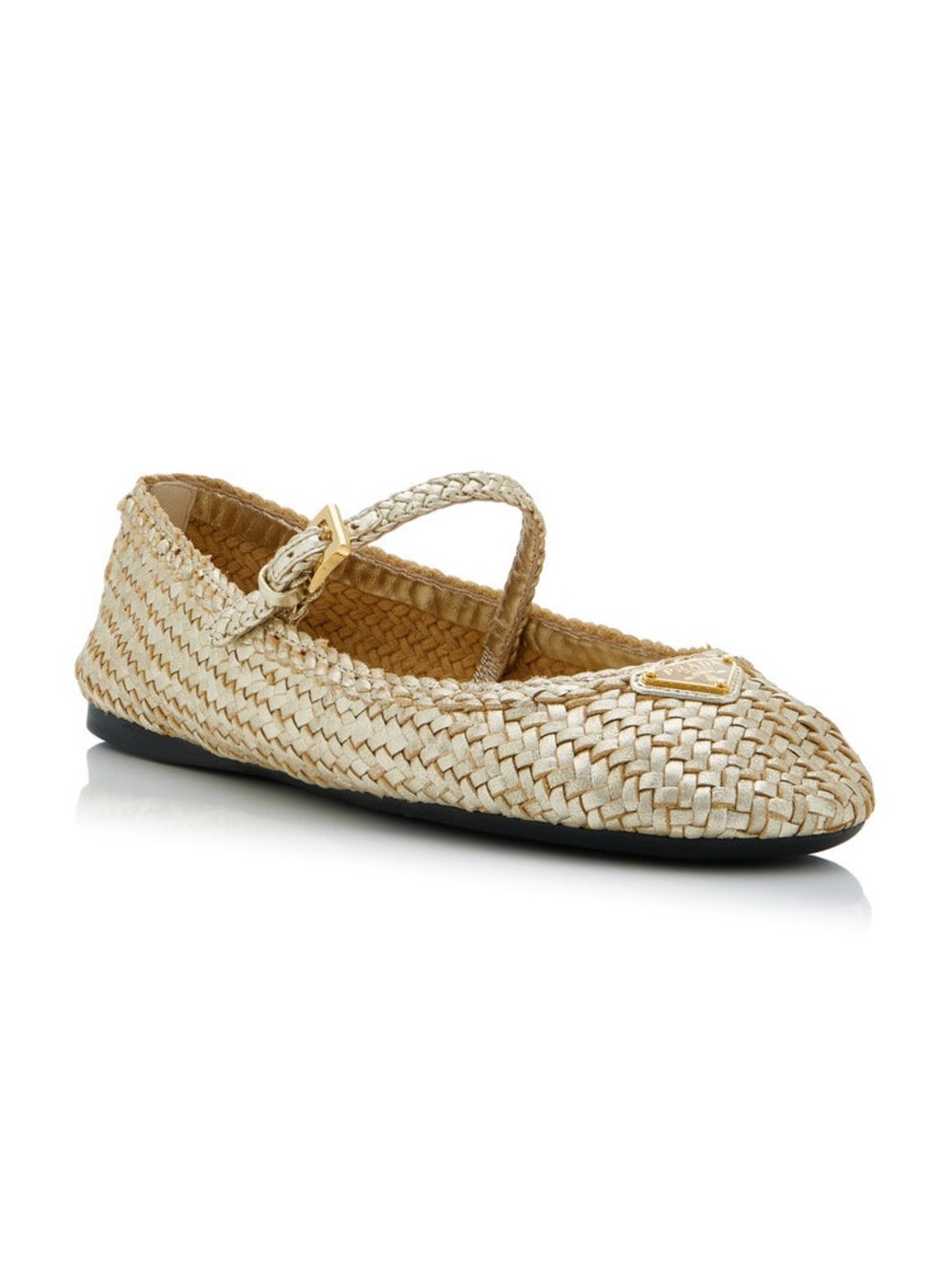 Authentic Prada Gold Woven Mary Jane Flats 38 nwt - Picture 5 of 12